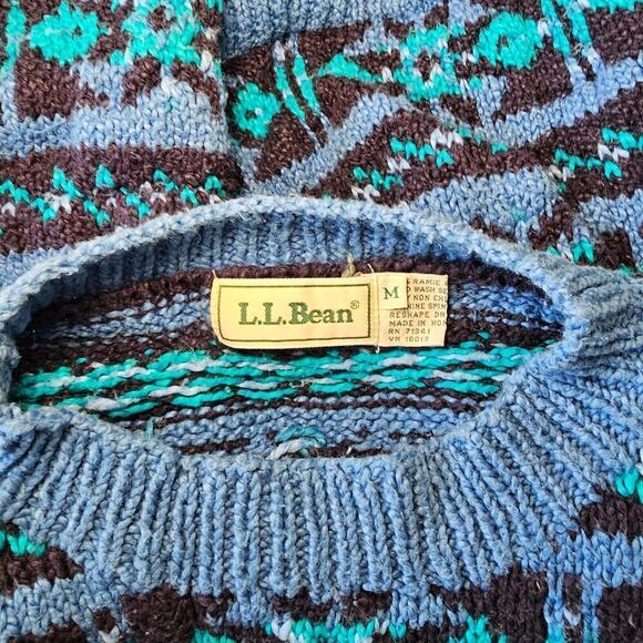 Vintage LL Bean blue ramie crew neck chunky sweater size M - Picture 5 of 5